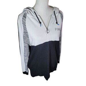 PINK Pullover Quarter Zipper Hoodie Pockets Block Color Black White Womens Small